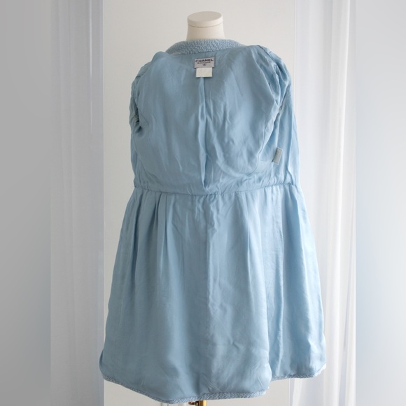 Chanel Vintage Spring/Summer 1996 Light Blue CC Tweed 96P Coat Mini Dress - Picture 11 of 16
